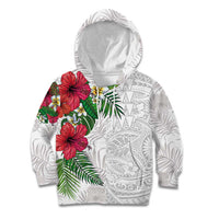Hawaiian Tropical Plants Kid Hoodie Kakau Tattoo and Polynesian Pattern Half White Color