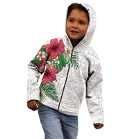 Hawaiian Tropical Plants Kid Hoodie Kakau Tattoo and Polynesian Pattern Half White Color