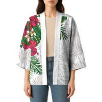 Hawaiian Tropical Plants Kimono Kakau Tattoo and Polynesian Pattern Half White Color