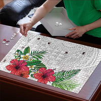 Hawaiian Tropical Plants Puzzle Kakau Tattoo and Polynesian Pattern Half White Color