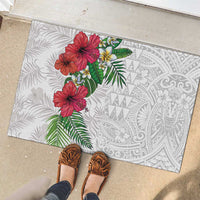 Hawaiian Tropical Plants Rubber Doormat Kakau Tattoo and Polynesian Pattern Half White Color