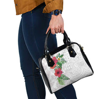 Hawaiian Tropical Plants Shoulder Handbag Kakau Tattoo and Polynesian Pattern Half White Color