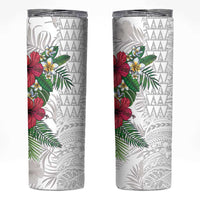 Hawaiian Tropical Plants Skinny Tumbler Kakau Tattoo and Polynesian Pattern Half White Color