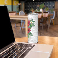 Hawaiian Tropical Plants Skinny Tumbler Kakau Tattoo and Polynesian Pattern Half White Color