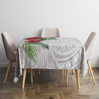 Hawaiian Tropical Plants Tablecloth Kakau Tattoo and Polynesian Pattern Half White Color