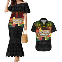 Hawaiian Elements and Polynesian Tattoo Couples Matching Mermaid Dress and Hawaiian Shirt LT03 Black - Polynesian Pride