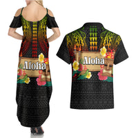 Hawaiian Elements and Polynesian Tattoo Couples Matching Summer Maxi Dress and Hawaiian Shirt LT03 - Polynesian Pride