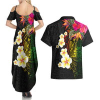 Hawaii Plumeria Couples Matching Summer Maxi Dress and Hawaiian Shirt Polynesian Tattoo and Hibiscus LT03 - Polynesian Pride