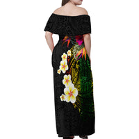 Hawaii Plumeria Family Matching Off Shoulder Maxi Dress and Hawaiian Shirt Polynesian Tattoo and Hibiscus