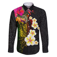 Hawaii Plumeria Family Matching Short Sleeve Bodycon Dress and Hawaiian Shirt Polynesian Tattoo and Hibiscus LT03 Dad's Shirt - Long Sleeve Black - Polynesian Pride
