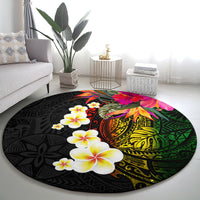 Hawaii Plumeria Round Carpet Polynesian Tattoo and Hibiscus