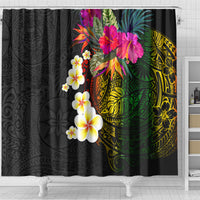 Hawaii Plumeria Shower Curtain Polynesian Tattoo and Hibiscus