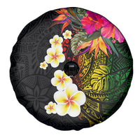 Hawaii Plumeria Spare Tire Cover Polynesian Tattoo and Hibiscus