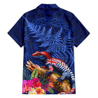 New Zealand Tuatara Hawaiian Shirt Silver Fern Hibiscus and Tribal Maori Pattern Blue Color LT03 - Polynesian Pride