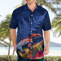 New Zealand Tuatara Hawaiian Shirt Silver Fern Hibiscus and Tribal Maori Pattern Blue Color LT03 - Polynesian Pride
