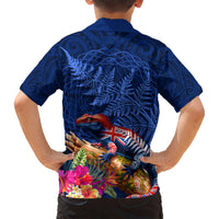 New Zealand Tuatara Hawaiian Shirt Silver Fern Hibiscus and Tribal Maori Pattern Blue Color LT03 - Polynesian Pride