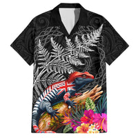 New Zealand Tuatara Hawaiian Shirt Silver Fern Hibiscus and Tribal Maori Pattern Black Color LT03 Black - Polynesian Pride