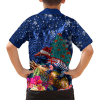 New Zealand Tuatara Christmas Hawaiian Shirt Silver Fern and Xmas Pohutukawa Tree Blue Color LT03 - Polynesian Pride