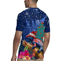 New Zealand Tuatara Christmas Rugby Jersey Silver Fern and Xmas Pohutukawa Tree Blue Color LT03 - Polynesian Pride