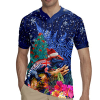 New Zealand Tuatara Christmas Rugby Jersey Silver Fern and Xmas Pohutukawa Tree Blue Color LT03 - Polynesian Pride