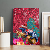 New Zealand Tuatara Christmas Canvas Wall Art Silver Fern and Xmas Pohutukawa Tree Red Color