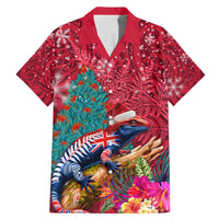 New Zealand Tuatara Christmas Family Matching Mermaid Dress and Hawaiian Shirt Silver Fern and Xmas Pohutukawa Tree Red Color