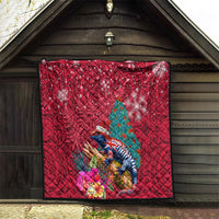New Zealand Tuatara Christmas Quilt Silver Fern and Xmas Pohutukawa Tree Red Color