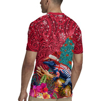 New Zealand Tuatara Christmas Rugby Jersey Silver Fern and Xmas Pohutukawa Tree Red Color LT03 - Polynesian Pride
