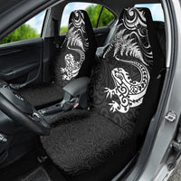 New Zealand Tuatara Tribal Tattoo Car Seat Cover Silver Fern and Maori Pattern Black Color