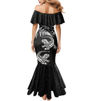 New Zealand Tuatara Tribal Tattoo Mermaid Dress Silver Fern and Maori Pattern Black Color LT03 - Polynesian Pride
