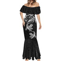 New Zealand Tuatara Tribal Tattoo Mermaid Dress Silver Fern and Maori Pattern Black Color LT03 - Polynesian Pride