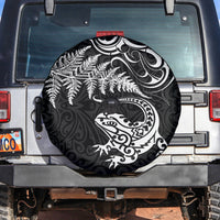 New Zealand Tuatara Tribal Tattoo Spare Tire Cover Silver Fern and Maori Pattern Black Color