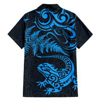 New Zealand Tuatara Tribal Tattoo Family Matching Summer Maxi Dress and Hawaiian Shirt Silver Fern and Maori Pattern Blue Color LT03 - Polynesian Pride