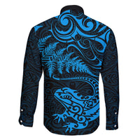 New Zealand Tuatara Tribal Tattoo Family Matching Summer Maxi Dress and Hawaiian Shirt Silver Fern and Maori Pattern Blue Color LT03 - Polynesian Pride