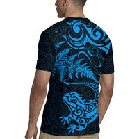 New Zealand Tuatara Tribal Tattoo Rugby Jersey Silver Fern and Maori Pattern Blue Color LT03 - Polynesian Pride