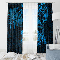 New Zealand Tuatara Tribal Tattoo Window Curtain Silver Fern and Maori Pattern Blue Color