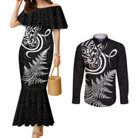 New Zealand Octopus Tattoo and Fern Couples Matching Mermaid Dress and Long Sleeve Button Shirt Maori Pattern