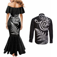 New Zealand Octopus Tattoo and Fern Couples Matching Mermaid Dress and Long Sleeve Button Shirt Maori Pattern LT03 - Polynesian Pride