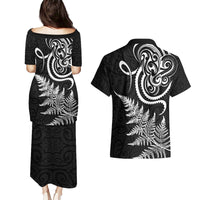 New Zealand Octopus Tattoo and Fern Couples Matching Puletasi and Hawaiian Shirt Maori Pattern LT03 - Polynesian Pride