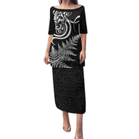 New Zealand Octopus Tattoo and Fern Puletasi Maori Pattern LT03 Long Dress Black - Polynesian Pride