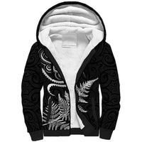 New Zealand Octopus Tattoo and Fern Sherpa Hoodie Maori Pattern LT03 Unisex Black - Polynesian Pride