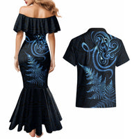 New Zealand Octopus Tattoo and Fern Couples Matching Mermaid Dress and Hawaiian Shirt Maori Pattern Matariki Style LT03 - Polynesian Pride