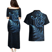 New Zealand Octopus Tattoo and Fern Couples Matching Puletasi and Hawaiian Shirt Maori Pattern Matariki Style LT03 - Polynesian Pride