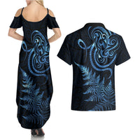 New Zealand Octopus Tattoo and Fern Couples Matching Summer Maxi Dress and Hawaiian Shirt Maori Pattern Matariki Style LT03 - Polynesian Pride