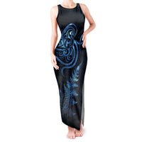 New Zealand Octopus Tattoo and Fern Tank Maxi Dress Maori Pattern Matariki Style LT03 Women Blue - Polynesian Pride