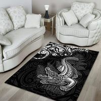 New Zealand Crocodile Tattoo and Fern Area Rug Maori Pattern