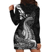 New Zealand Crocodile Tattoo and Fern Hoodie Dress Maori Pattern