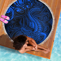 New Zealand Crocodile Tattoo and Fern Beach Blanket Maori Pattern Blue Color