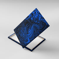 New Zealand Crocodile Tattoo and Fern Canvas Wall Art Maori Pattern Blue Color