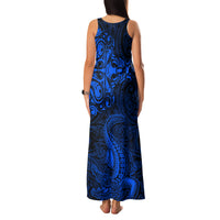 New Zealand Crocodile Tattoo and Fern Family Matching Tank Maxi Dress and Hawaiian Shirt Maori Pattern Blue Color LT03 - Polynesian Pride